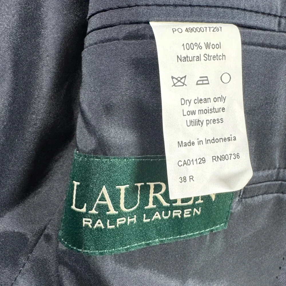 Lauren Ralph Lauren Total Comfort Sportcoat Mens 38R Navy Blue Wool Gold Button